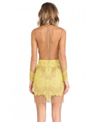 For Love & Lemons Antigua Mini Dress In Chartreuse